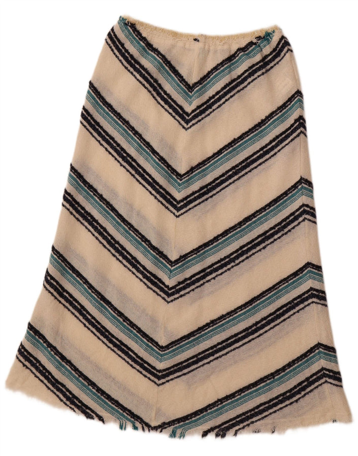 BENETTON Damen-Rock in A-Linie mit hoher Taille, mittelgroß, W28, cremefarbene Chevron-Wolle