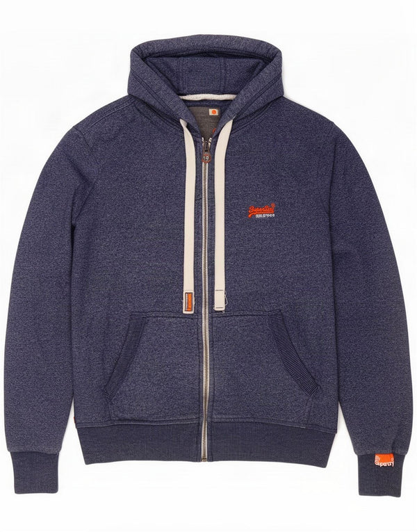Superdry Mens Zip Hoodie Sweater Large Blue Flecked Cotton