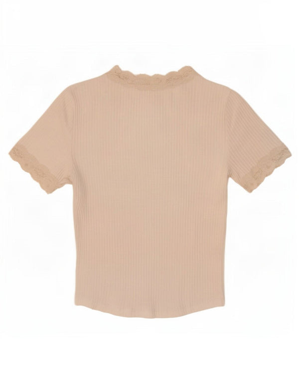 Zara Damen Crop Bluse Top UK 12 Mittelweiß