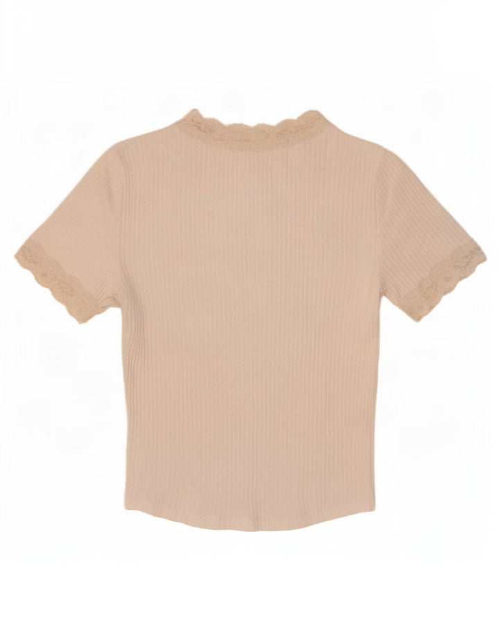 Zara Damen Crop Bluse Top UK 12 Mittelweiß