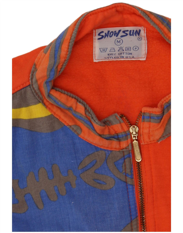 Vintage Herren-Sweatshirt mit Reißverschluss, Mittelorange, Farbblock, 80er-Jahre