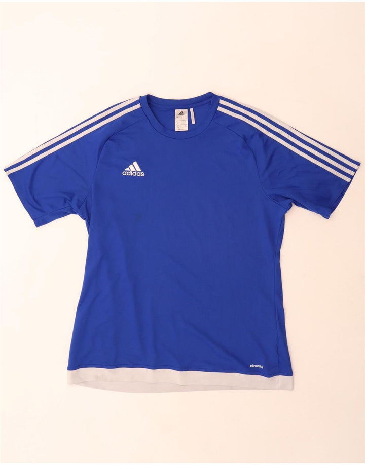 Adidas Herren Climalite T-Shirt Top Large Blau Colourblock Polyester