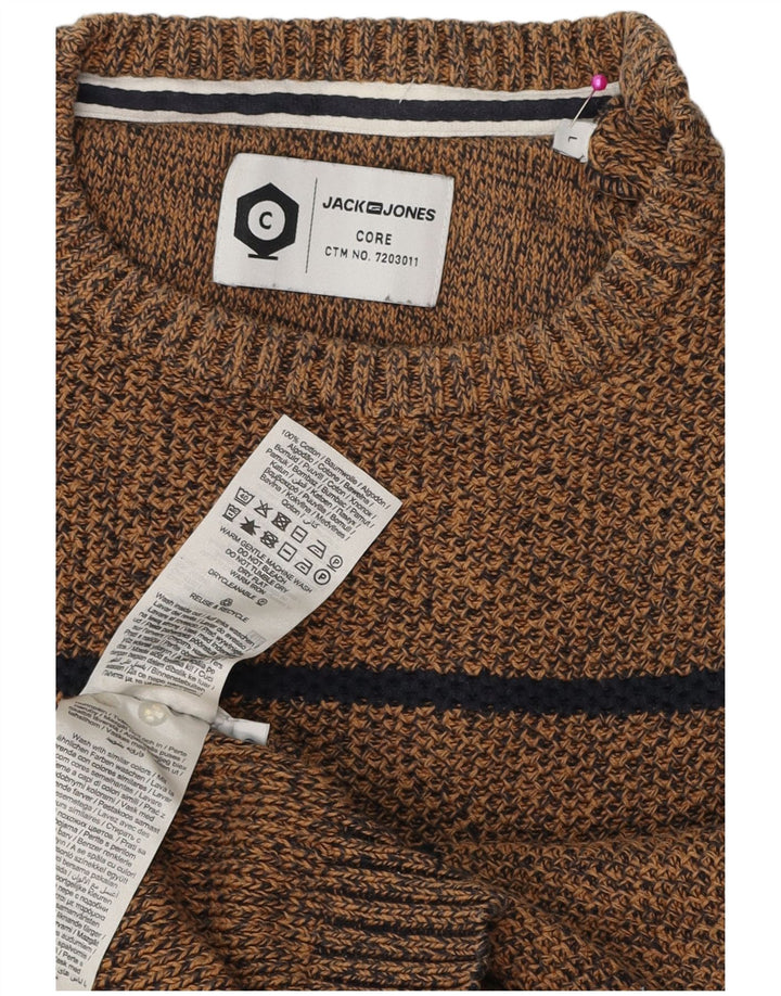 Jack & Jones Herren Core Pullover mit Rundhalsausschnitt, groß, braun gestreift, Baumwolle