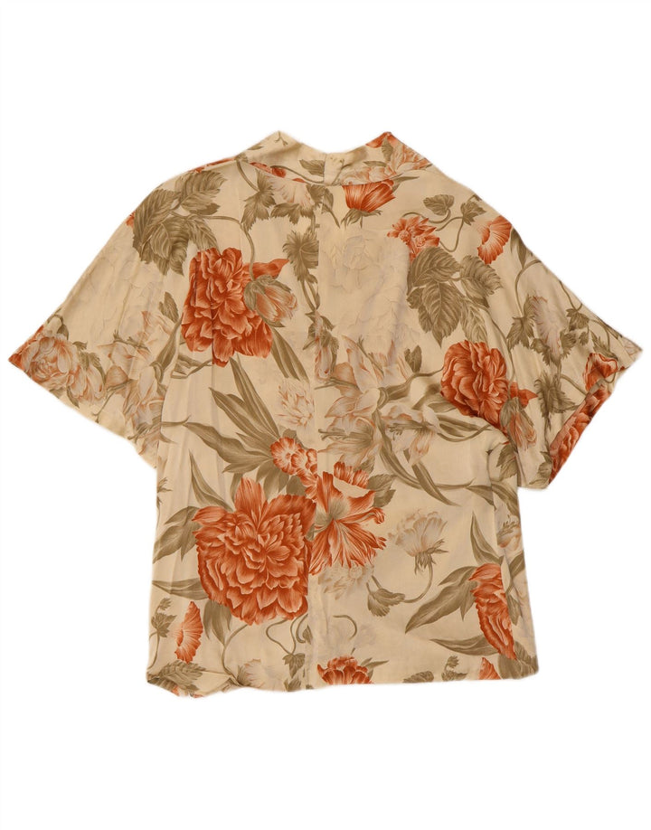 VINTAGE Damen Bluse Top UK 12 Mittelgrün geblümt