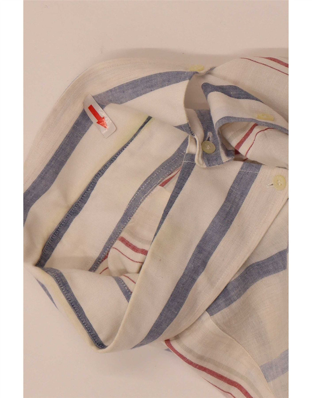 Lacoste Herren-Kurzarmhemd, Größe 42, großes, weiß gestreiftes Leinen