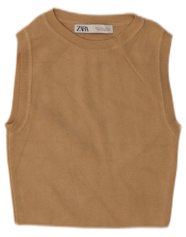 Zara Damen Crop Vest Top UK 8 Small Braune Viskose