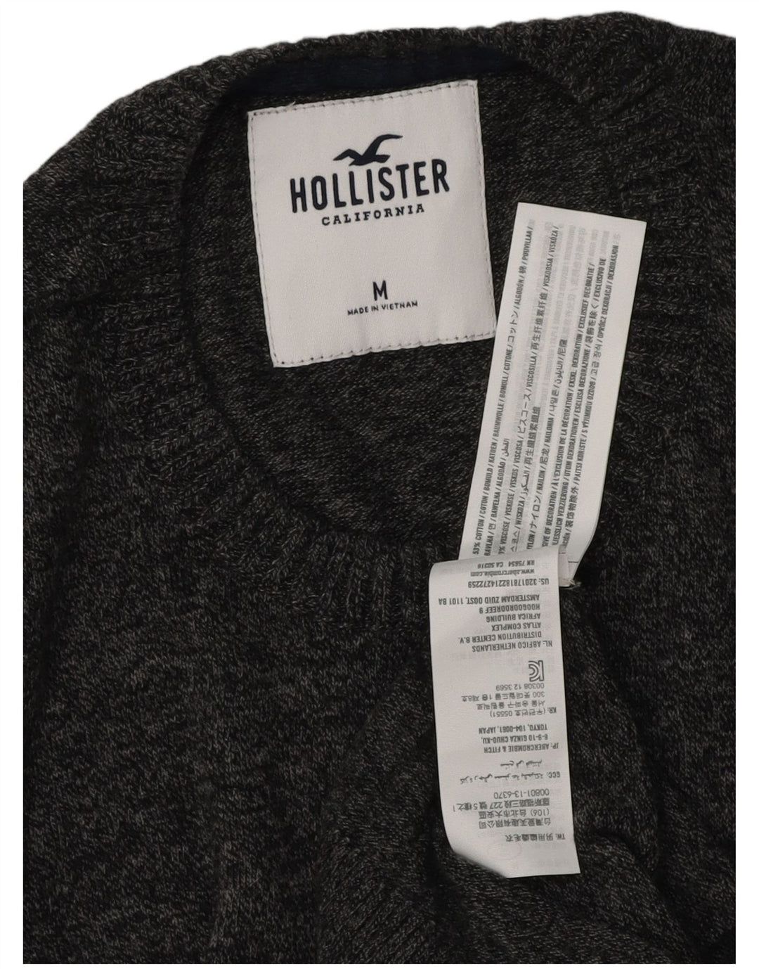 Hollister Herren-Pullover mit Rundhalsausschnitt, mittelgrau gesprenkelte Baumwolle