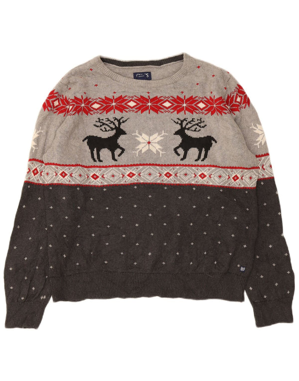 Chaps Damen-Pullover mit U-Boot-Ausschnitt, UK 18, XL, Grau, Fair-Isle-Baumwolle