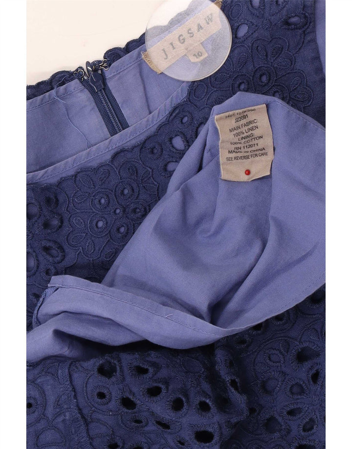 Jigsaw Damen ärmelloses Basic-Kleid, Größe S, Marineblau, Blumenmuster, Leinen