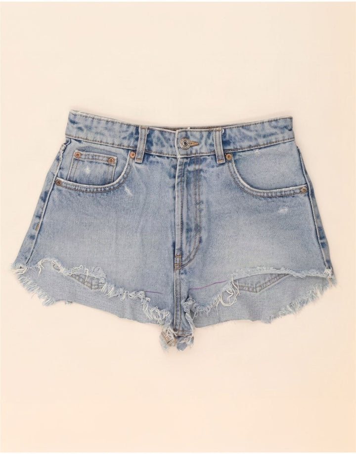 Vintage Damen Distressed Denim Shorts Klein W26 Blau