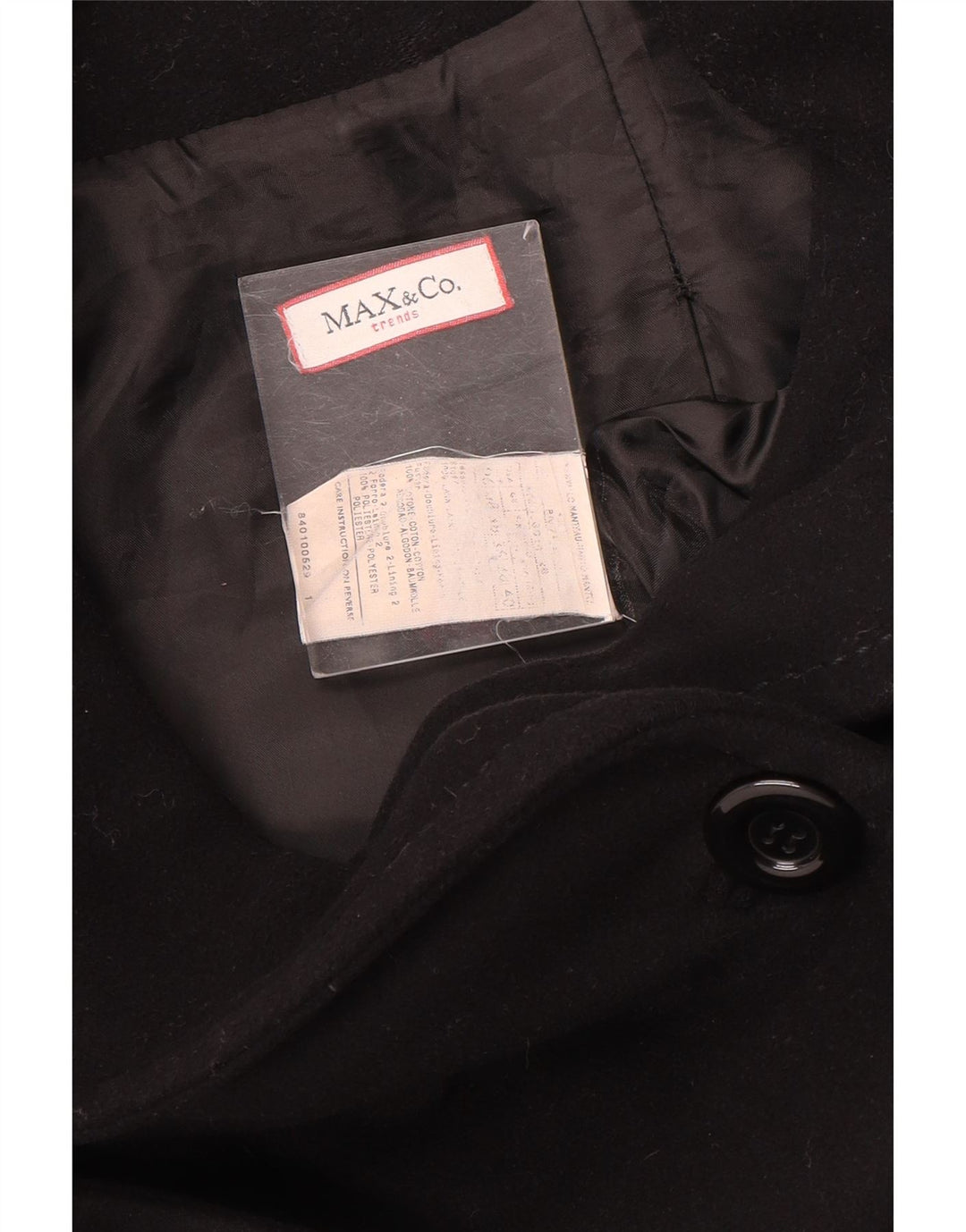 Max & Co. Damen Zweireihiger Mantel UK 10 Small Schwarze Wolle