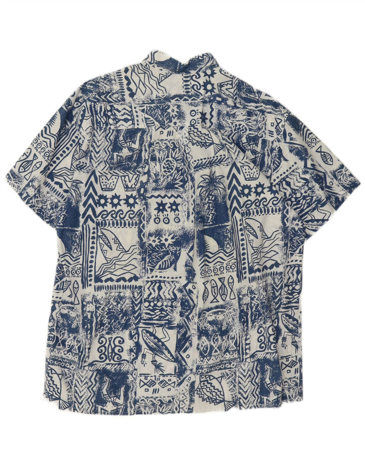 Mauritius Herren-Kurzarmhemd, groß, blau, Patchwork-Baumwolle, hawaiianisch