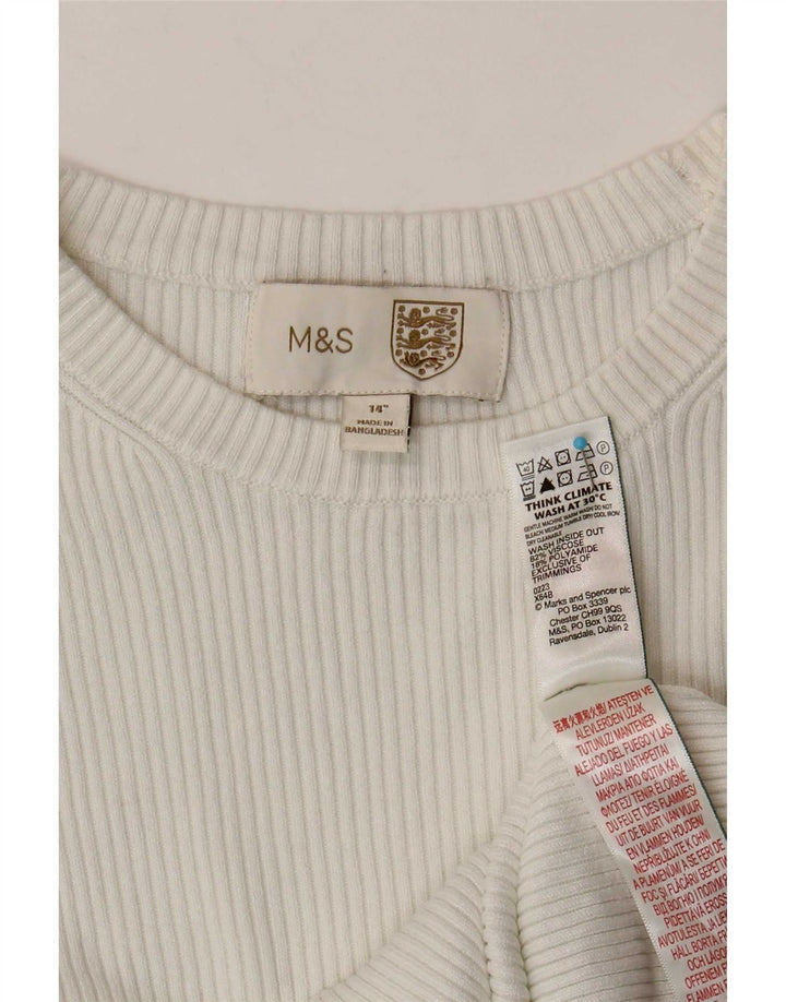 Marks & Spencer Damen Crop Top Langarm UK 14 Mittelweiße Viskose