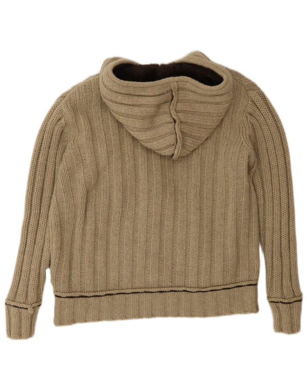 Fat Face Damen-Strickjacke mit Kapuze, UK 14, mittelbeige Lammwolle