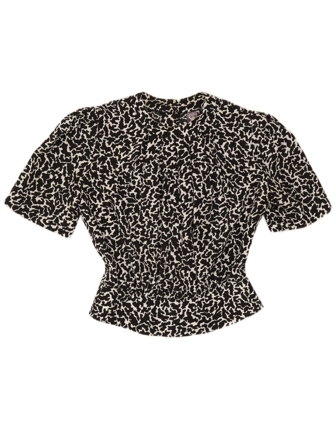 Yessica Damen Crop Bluse Top EU 38 Mittelschwarzes Polyester mit Animal-Print