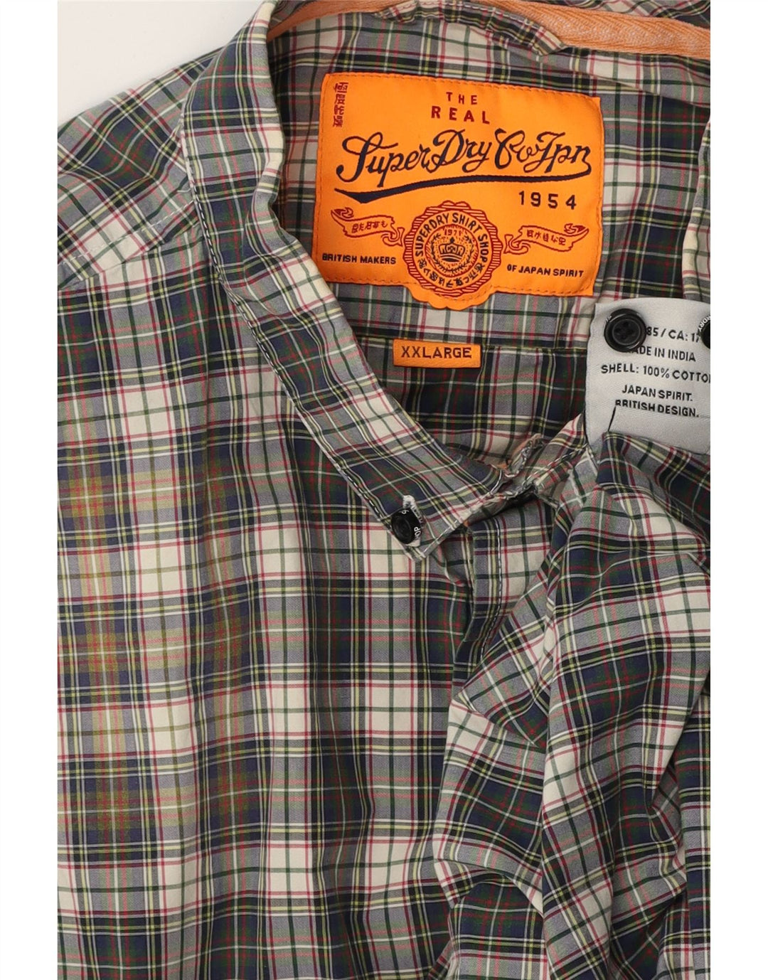 Superdry Herrenhemd 2XL Marineblau kariert Baumwolle