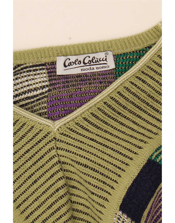 Carlo Colucci Herren-Pullover mit V-Ausschnitt, mittelgrün, geometrisch