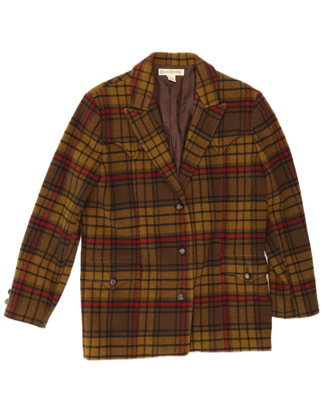 Banana Republic Damen-Blazer mit 3 Knöpfen, übergroß, Gr. 6, XS, Khaki-Karo