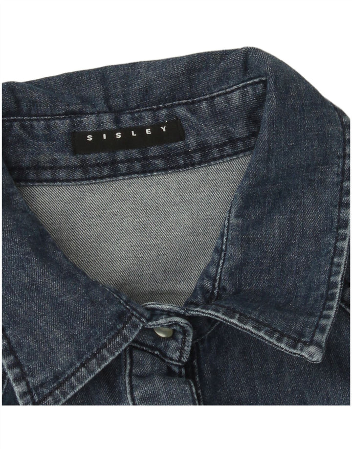Sisley Damen Jeanshemd UK 10 Small Marineblau