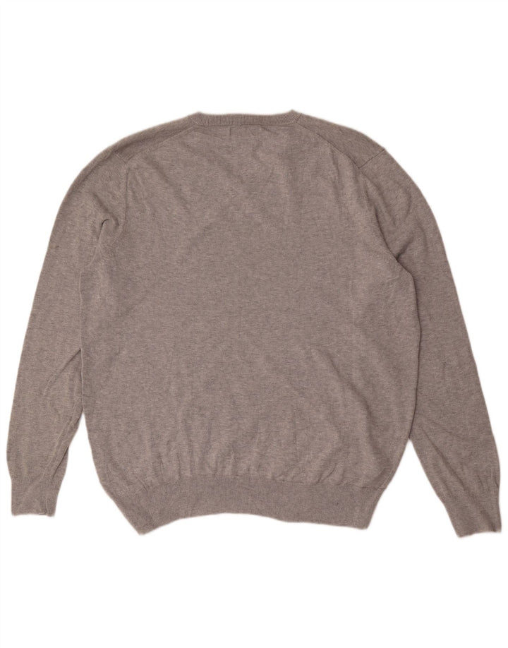 Marks & Spencer Herren-Pullover mit V-Ausschnitt, XL, graue Baumwolle