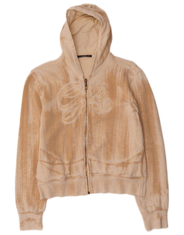 Gas Damen-Strickjacke mit grafischer Kapuze, Gr. 14, Mittelbeige