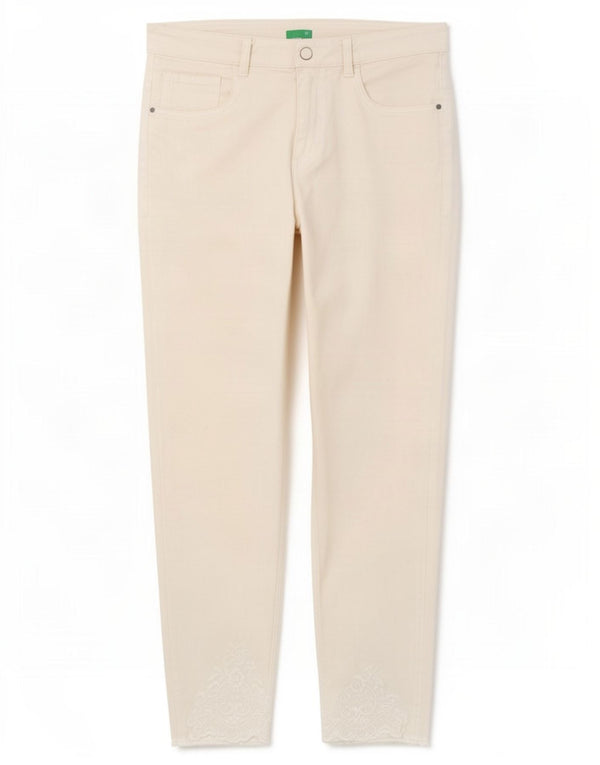 Benetton Damen Skinny Freizeithose UK 12 Medium W30 L27 Weiße Baumwolle