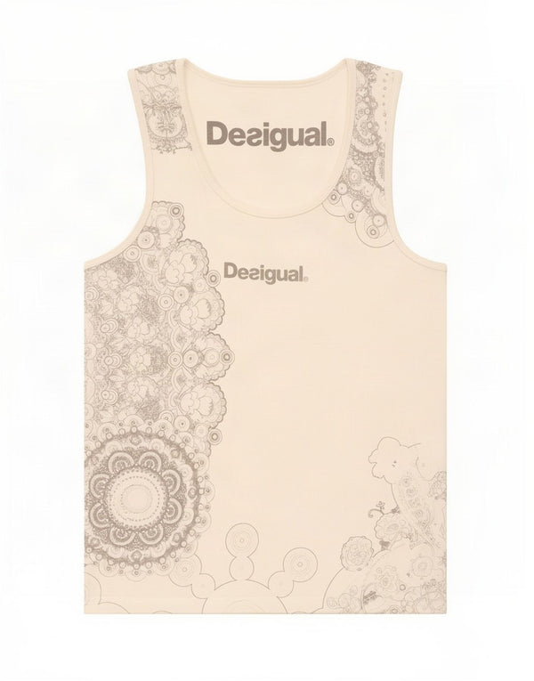 Desigual Womens Graphic Vest Top UK 8 Small Weiße Blumenbaumwolle