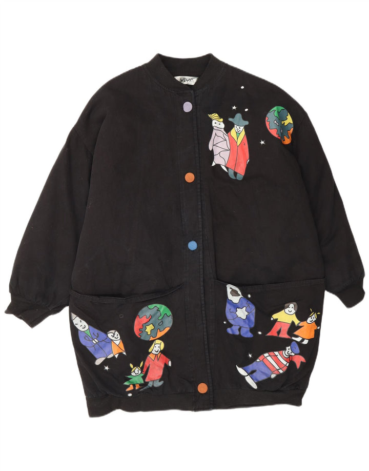 Vintage Womens Graphic Oversized Bomberjacke UK 18 XL Schwarz