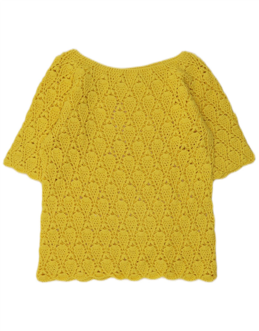 Vintage Damen Crop Häkelbluse Top UK 12 Mittelgelb