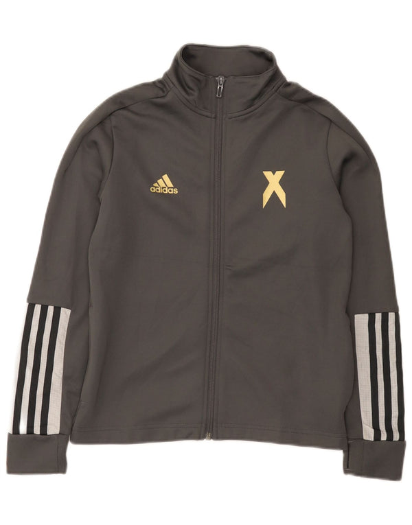 Adidas Jungen-Trainingsanzug-Top-Jacke, 9–10 Jahre, graues Polyester