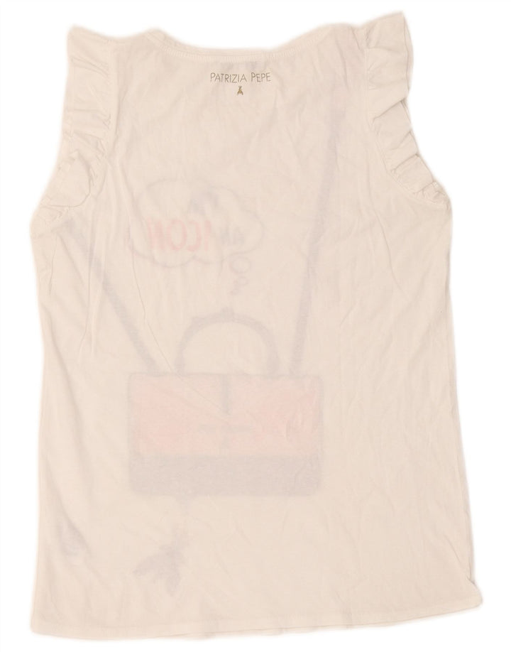 Patrizia Pepe Damen Grafik-Trägershirt, Einheitsgröße, weiße Baumwolle