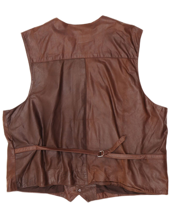 Vintage Mens Leather Waistcoat EU 64 7XL Brown Leather