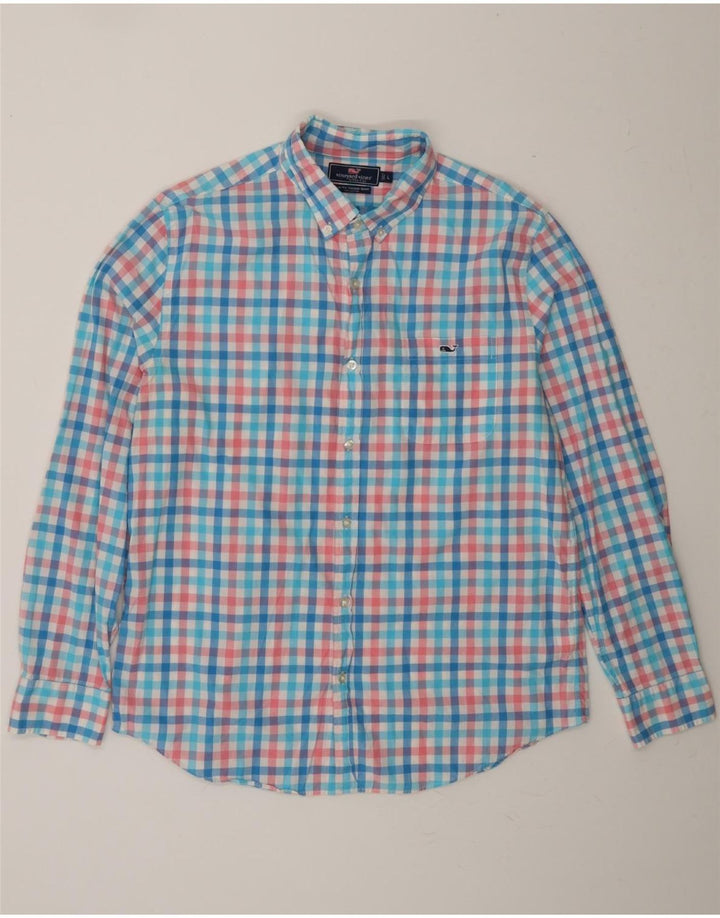VINEYARD VINES Mens Slim Fit Shirt Large Blue Check Cotton Vintage Vineyard Vines and Second-Hand Vineyard Vines from Messina Hembry 