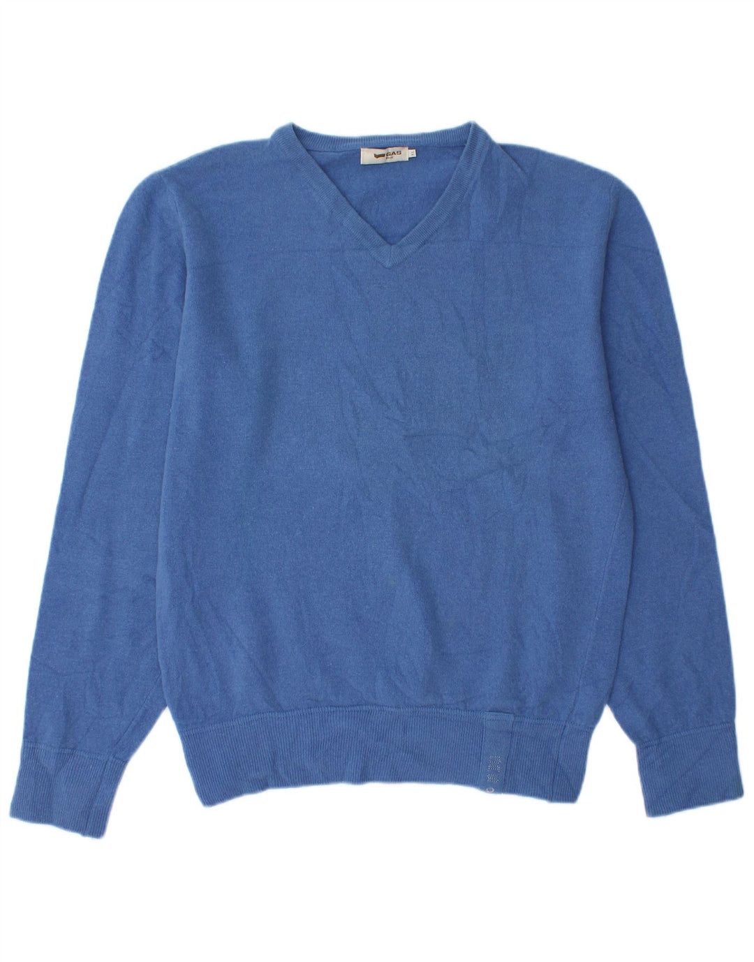 GAS Herren-Pullover mit V-Ausschnitt, XL, blaue Wolle