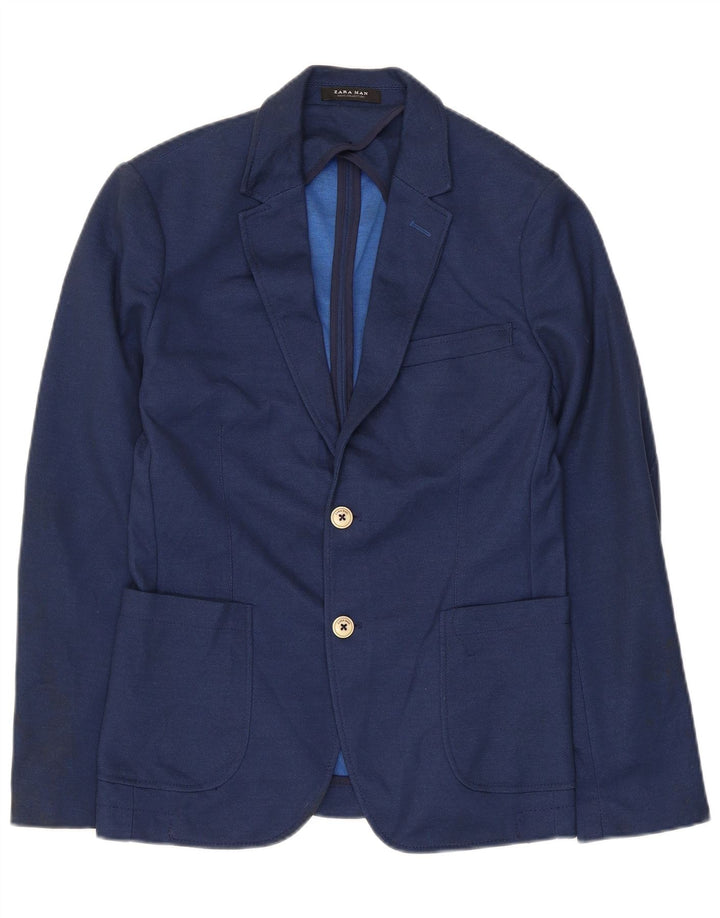 Zara Herren-Blazerjacke mit 2 Knöpfen, EU 46, klein, marineblau, Polyester