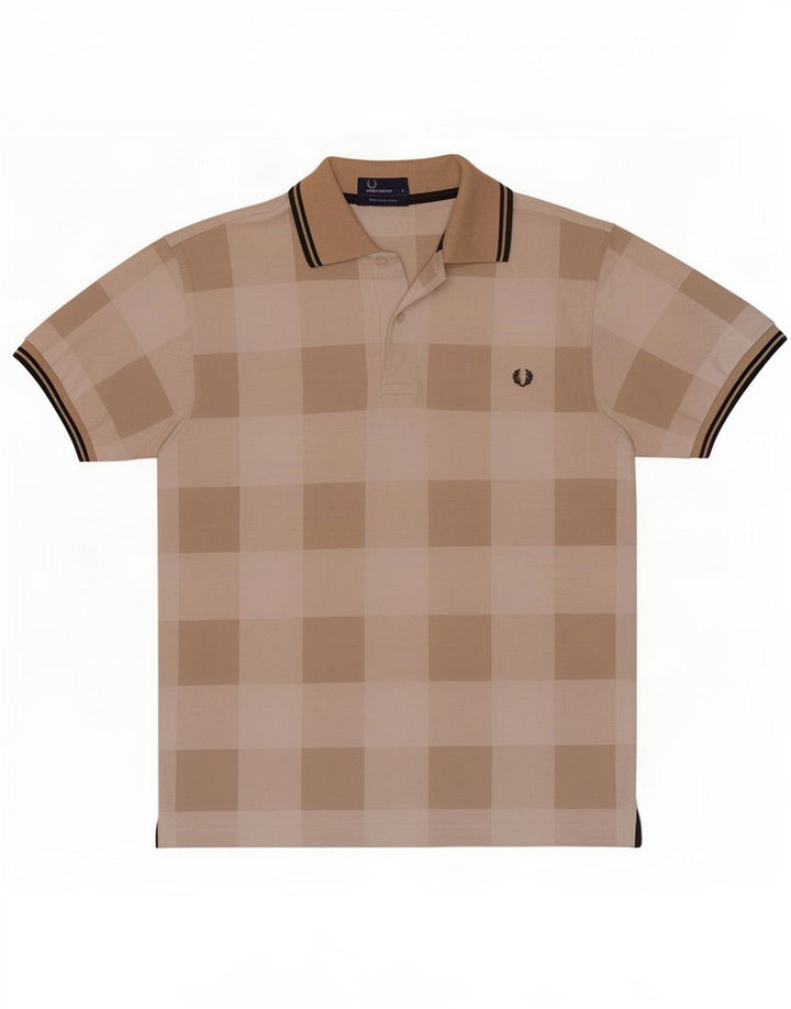 Fred Perry Herren-Poloshirt, klein, beige, geometrische Baumwolle