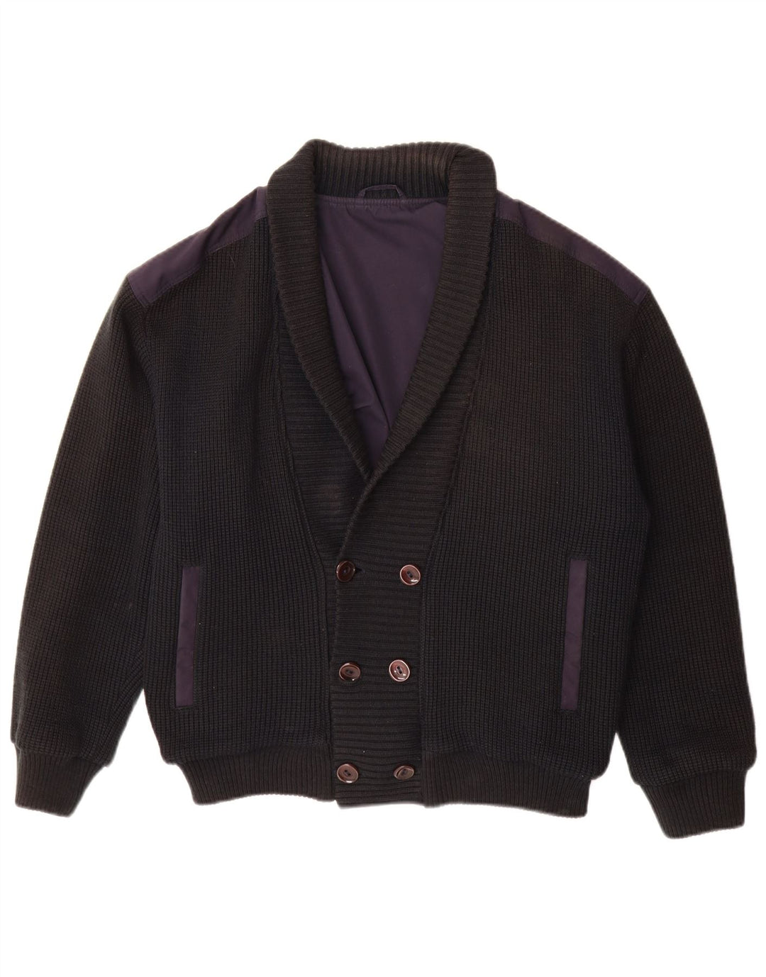 Vintage Herren Doppelreihiger Cardigan Pullover IT 48 Medium Navy Blue