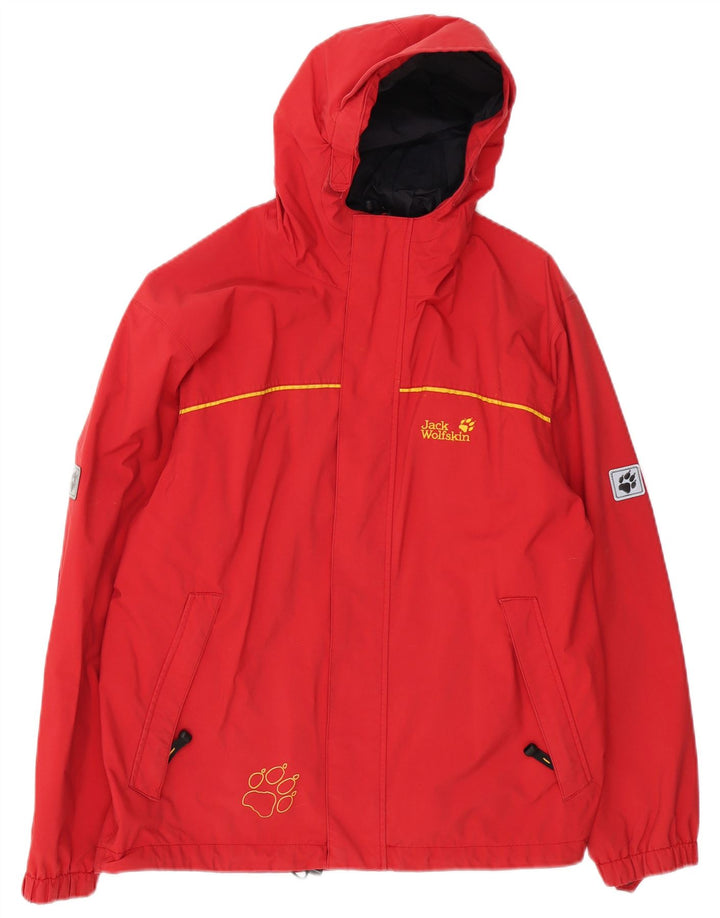 JACK WOLFSKIN Regenjacke für Jungen mit grafischer Kapuze, 13–14 Jahre, rotes Polyamid