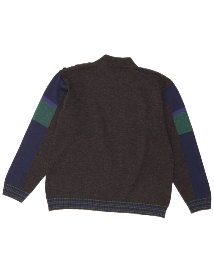 Vintage Herren Rollkragenpullover Pullover IT 52 Große graue Colourblock-Wolle