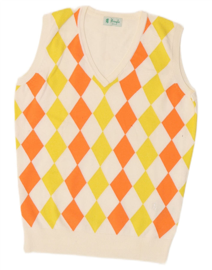 Pringle Damen Tank Top UK 10 Small Weiß Argyle/Diamant Baumwolle