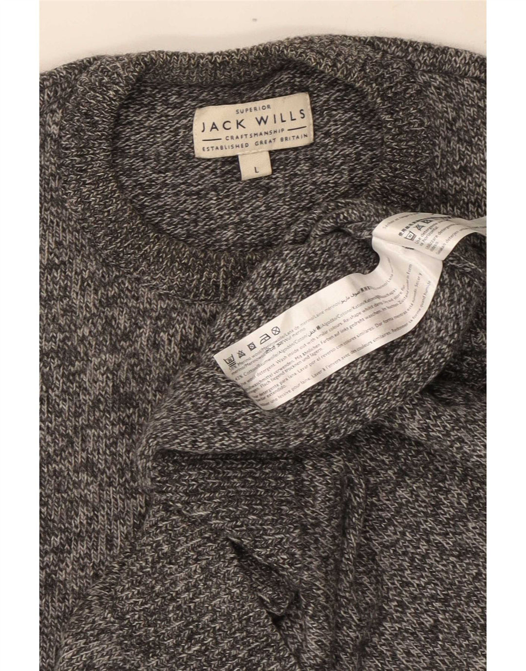 Jack Wills Herren-Pullover mit Rundhalsausschnitt, groß, grau gefleckte Merinowolle