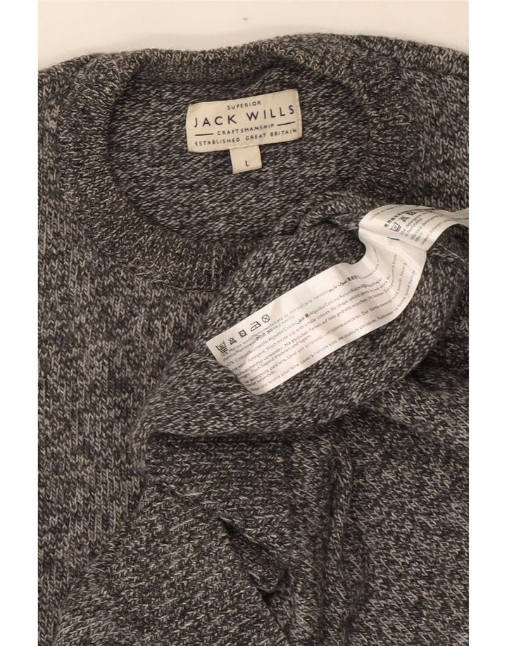 Jack Wills Herren-Pullover mit Rundhalsausschnitt, groß, grau gefleckte Merinowolle