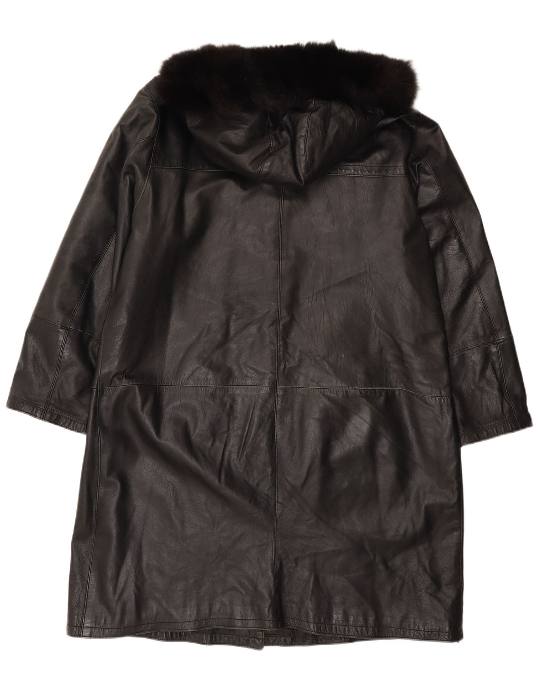 Vintage Damen Ledermantel mit Kapuze IT 48 XL Schwarz
