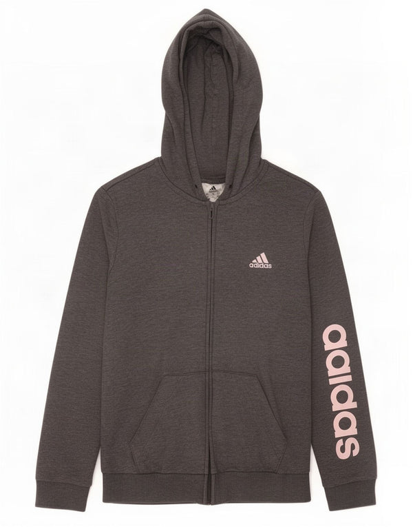 Adidas Damen Graphic Zip Hoodie Pullover UK 8/10 Small Graue Baumwolle