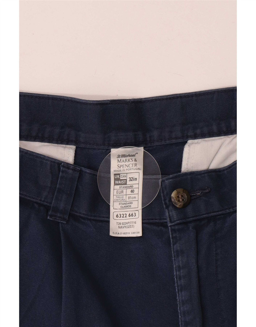 Marks & Spencer Herren Pegged Chino Shorts W32 Medium Navy Blue Cotton