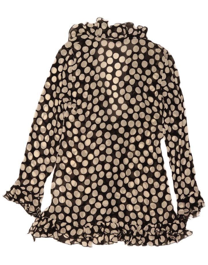 Zara Damen Robe-Kleid mit Rüschen vorne, UK 12, Mittelschwarz, gepunktete Viskose