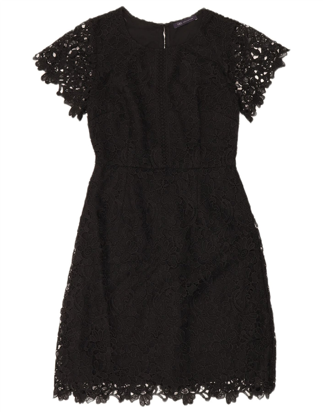 Marks & Spencer Damen Spitzen-Etuikleid, Größe S, Schwarz, Blumenmuster, Polyester