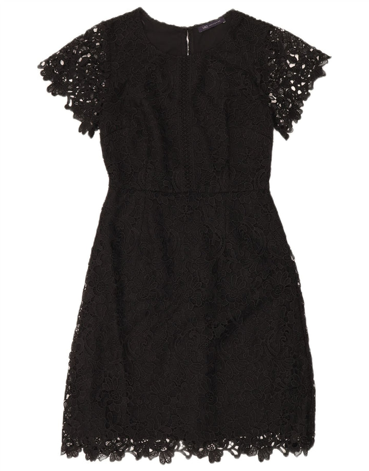 Marks & Spencer Damen Spitzen-Etuikleid, Größe S, Schwarz, Blumenmuster, Polyester
