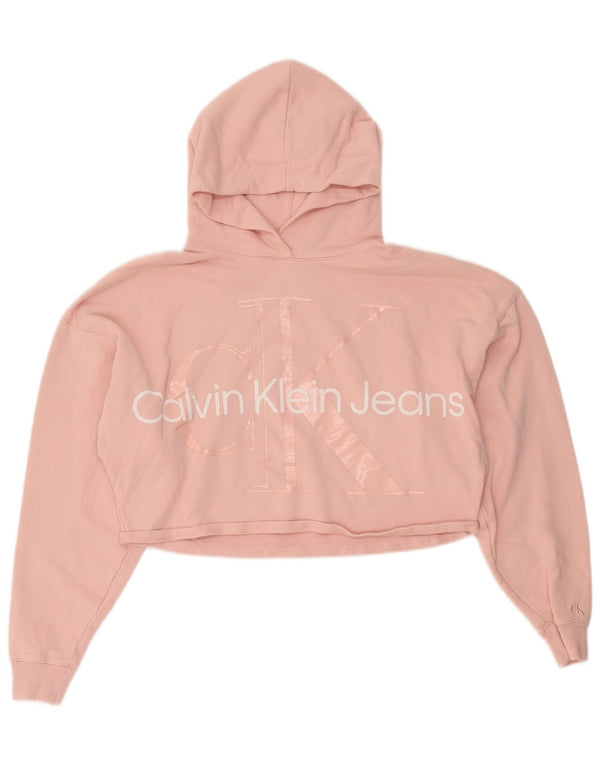 Calvin Klein Jeans Damen Übergroßer Crop Hoodie Pullover UK 10 Small Pink