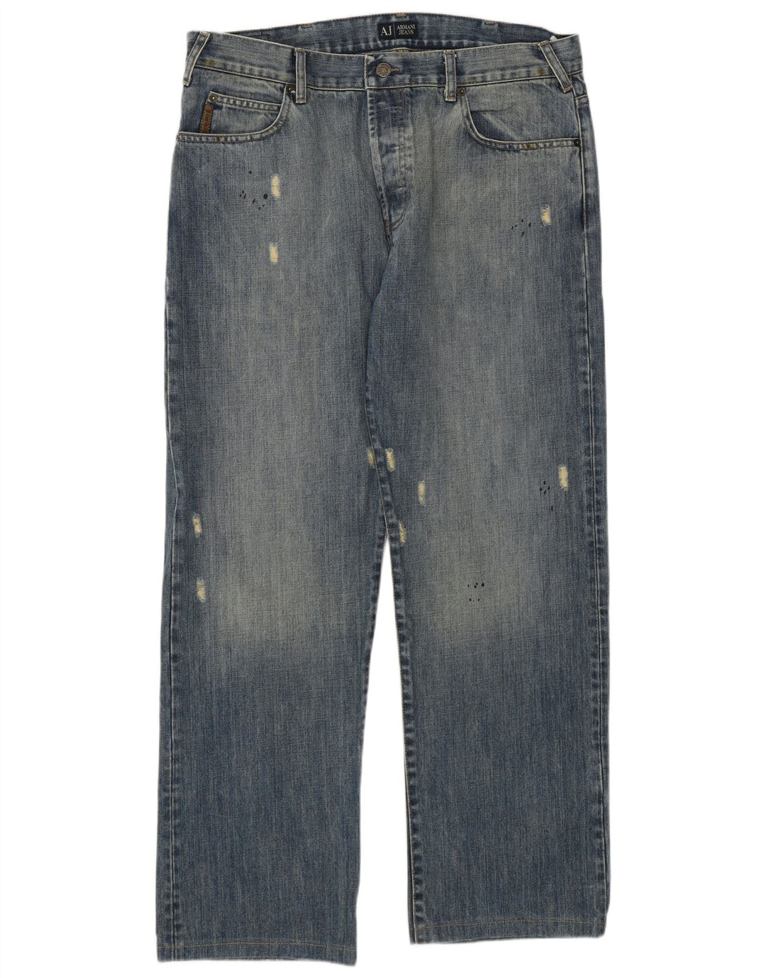 Armani Herren Distressed Straight Jeans W36 L30 Blaue Baumwolle